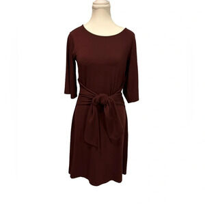 Ann Taylor Factory maroon tie front dress bell 3/4 sleeves Sz 0